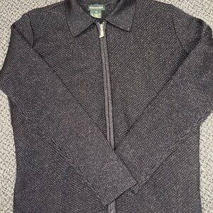 Sparkly Black Bushwacker Merino Wool Blend Women’s Zip Up Sweater Size Medium